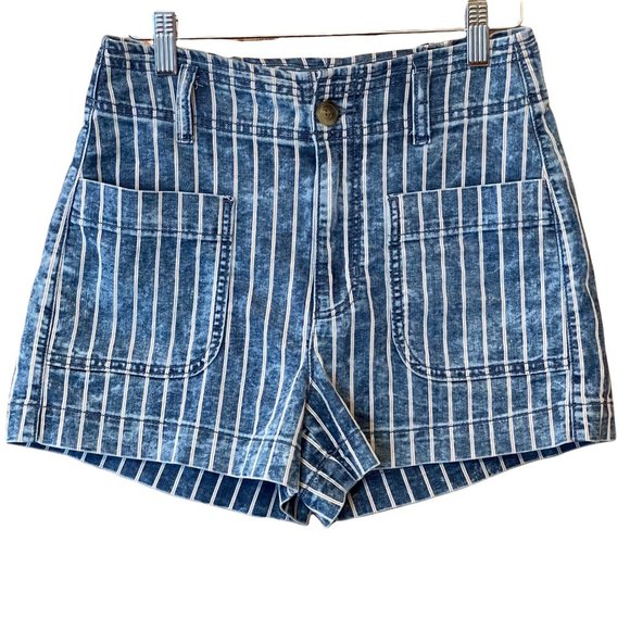 American Eagle Womens Size 2 Striped Denim Shorts Hi Rise Pockets Comfy Stretch - Picture 2 of 12